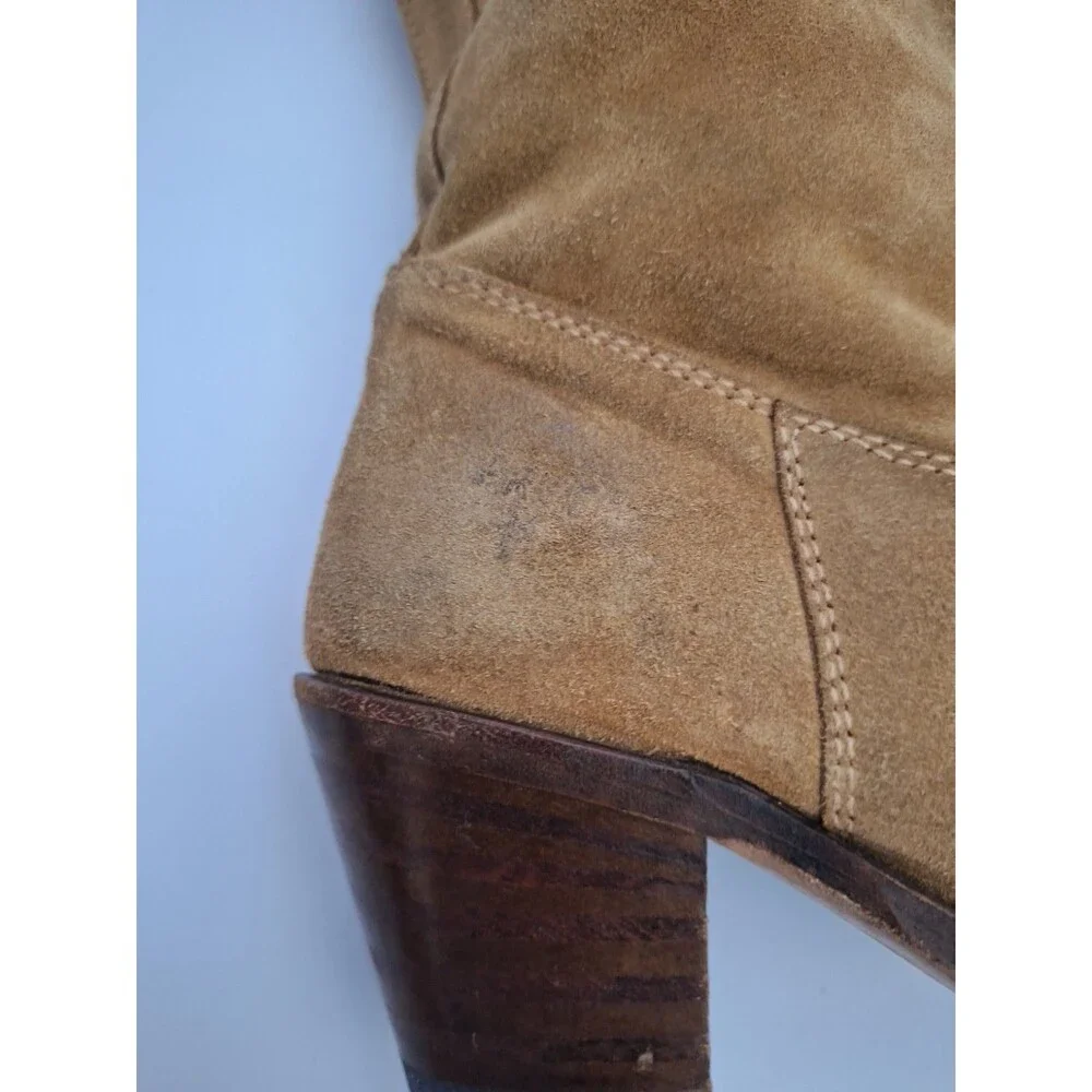 Frye Women's Camel Stacked Heel Suede Leather Knee High Western Boots Sz 6.5M
